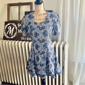 Blue Vintage Rampage Floral Short Sleeve Fit-and-Flare Dress